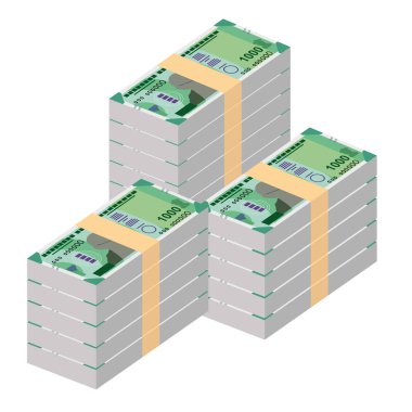 Hint Rupisi Vektör İllüstrasyonu. Hindistan, Butan parası tomarla para biriktirdi. Kağıt para 1000 INR. Düz stil. Beyaz arka planda izole edilmiş. Basit minimal tasarım.