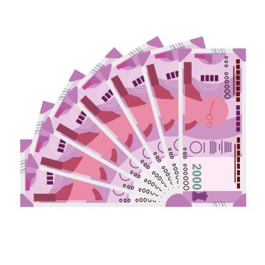 Hint Rupisi Vektör İllüstrasyonu. Hindistan, Butan parası tomarla para biriktirdi. Kağıt parası 2000 INR. Düz stil. Beyaz arka planda izole edilmiş. Basit minimal tasarım.