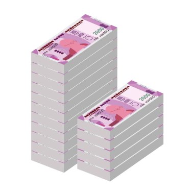 Indian Rupee Vector Illustration. India, Bhutan money set bundle banknotes. Paper money 2000 INR. Flat style. Isolated on white background. Simple minimal design. clipart