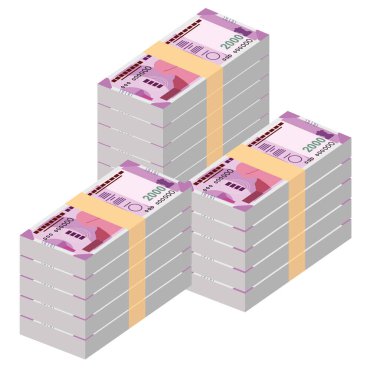 Hint Rupisi Vektör İllüstrasyonu. Hindistan, Butan parası tomarla para biriktirdi. Kağıt parası 2000 INR. Düz stil. Beyaz arka planda izole edilmiş. Basit minimal tasarım.