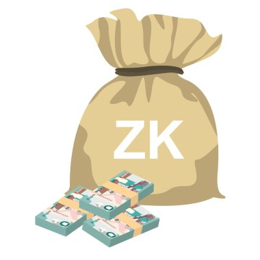 Zambian Kwacha Vektör İllüstrasyonu. Zimbabwe parası tomarla para ayarladı. Para çantası 10000 ZMW. Düz stil. Beyaz arka planda izole edilmiş. Basit minimal tasarım.