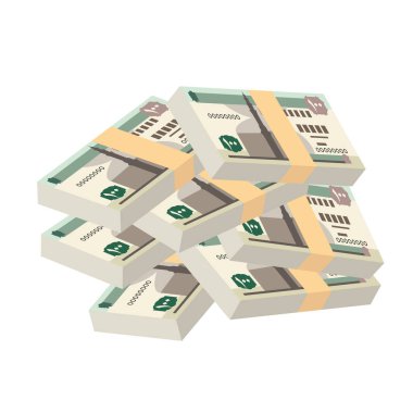 Mısır Pound Vector Illustration. Mısır, Gazze Şeridi, para demetleri. Kağıt parası 100 EGP. Düz stil. Beyaz arka planda izole edilmiş. Basit minimal tasarım.