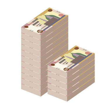 Mısır Pound Vector Illustration. Mısır, Gazze Şeridi, para demetleri. Kağıt para 200 EGP. Düz stil. Beyaz arka planda izole edilmiş. Basit minimal tasarım.