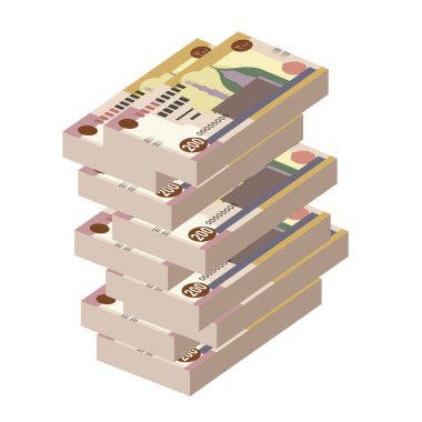 Mısır Pound Vector Illustration. Mısır, Gazze Şeridi, para demetleri. Kağıt para 200 EGP. Düz stil. Beyaz arka planda izole edilmiş. Basit minimal tasarım.