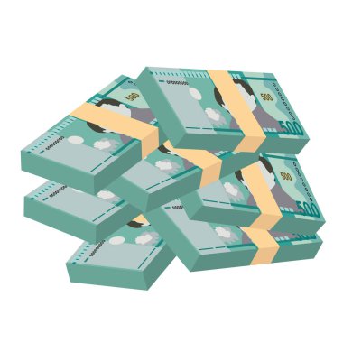 Dominik Peso Vektör İllüstrasyonu. Dominik Cumhuriyeti parası tomarla para biriktirdi. Kağıt para 200 DOP. Düz stil. Beyaz arka planda izole edilmiş. Basit minimal tasarım.