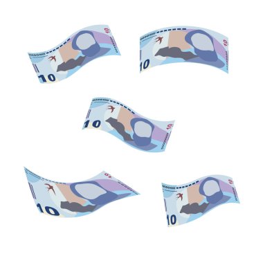 Gürcistan Lari Vektör İllüstrasyonu. Georgia parası demet banknotlar hazırladı. Düşen, uçan para 10 GEL. Düz stil. Beyaz arka planda izole edilmiş. Basit minimal tasarım.