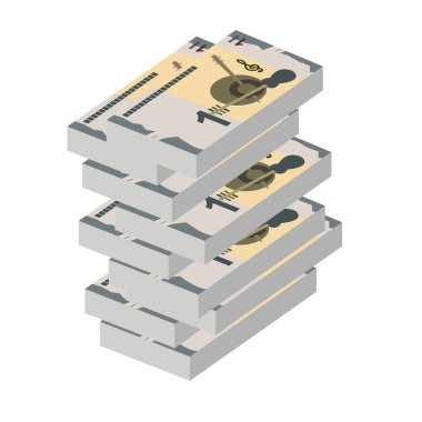 Azerbaycan Manat Vektör İllüstrasyonu. Azerbaycan parası tomarla para ayarladı. Kağıt para 1 AZN. Düz stil. Beyaz arka planda izole edilmiş. Basit minimal tasarım.