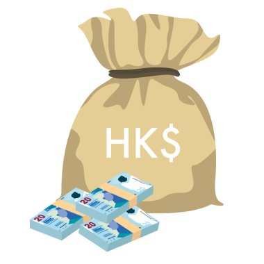 Hong Kong Dolarlık Vektör İllüstrasyonu. Hong Kong, Macau parası, tomarla para. Para çantası 20 HKD. Düz stil. Beyaz arka planda izole edilmiş. Basit minimal tasarım.