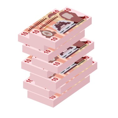 Honduras Lempira Vektör İllüstrasyonu. Honduras parası tomarla para ayarladı. Kağıt parası 10 HNL. Düz stil. Beyaz arka planda izole edilmiş. Basit minimal tasarım.