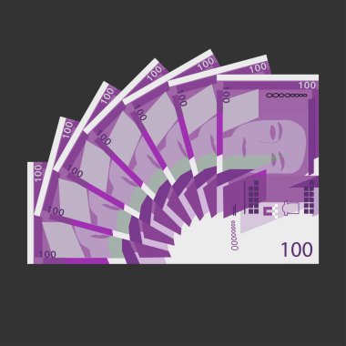 Cebelitarık Pound Vektör İllüstrasyonu. Cebelitarık parası tomarla para ayarladı. Kağıt parası 100 GIP. Düz stil. Beyaz arka planda izole edilmiş. Basit minimal tasarım.
