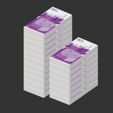 Cebelitarık Pound Vektör İllüstrasyonu. Cebelitarık parası tomarla para ayarladı. Kağıt parası 100 GIP. Düz stil. Beyaz arka planda izole edilmiş. Basit minimal tasarım.