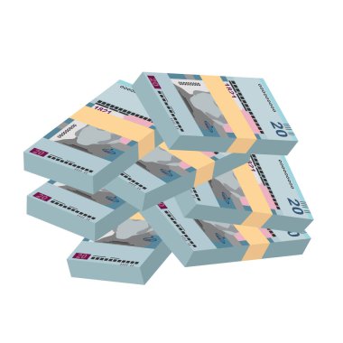 Guatemala Quetzal Vektör İllüstrasyonu. Guatemala parası tomarla para ayarladı. Kağıt parası 20 GTQ. Düz stil. Beyaz arka planda izole edilmiş. Basit minimal tasarım.