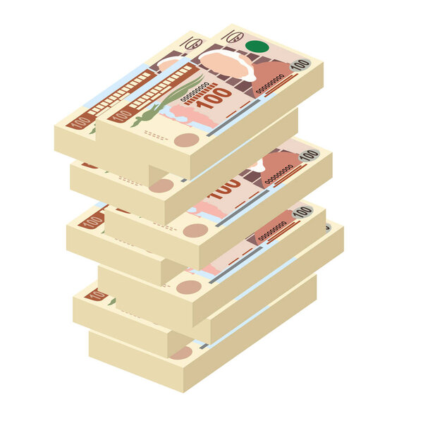 Гватемальская векторная иллюстрация Кетцаля. Деньги Гватемалы складывают банкноты. Бумажные деньги 100 GTQ. Плоский стиль. Изолированный на белом фоне. Простой минимальный дизайн.