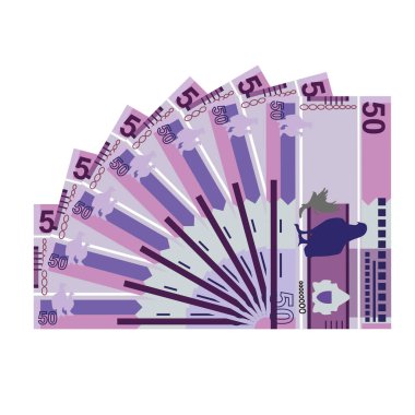 Gambian Dalasi Vektör İllüstrasyonu. Gambiya parası tomarla para biriktirdi. Kağıt para 50 GMD. Düz stil. Beyaz arka planda izole edilmiş. Basit minimal tasarım.