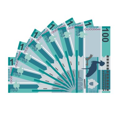 Gambian Dalasi Vektör İllüstrasyonu. Gambiya parası tomarla para biriktirdi. Kağıt para 100 GMD. Düz stil. Beyaz arka planda izole edilmiş. Basit minimal tasarım.