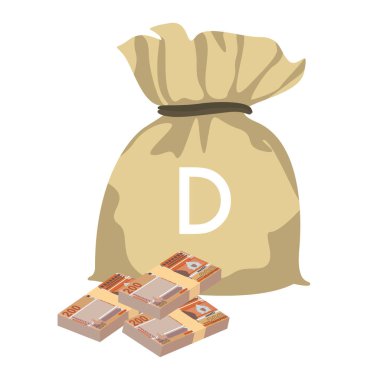 Gambian Dalasi Vector Illustration. The Gambia money set bundle banknotes. Money bag 200 GMD. Flat style. Isolated on white background. Simple minimal design. clipart