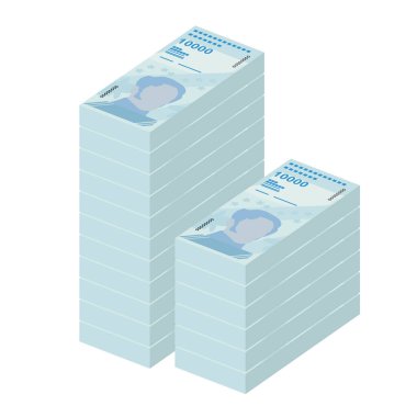 Bolivar Soberano Vektör İllüstrasyonu. Venezuela parası tomarla para ayarladı. Kağıt para 10000 VES. Düz stil. Beyaz arka planda izole edilmiş. Basit minimal tasarım.