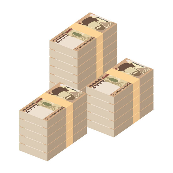 Венгерская векторная иллюстрация. Венгерские деньги устанавливают связки банкнот. Бумажные деньги 2000 форинтов. Плоский стиль. Изолированный на белом фоне. Простой минимальный дизайн.