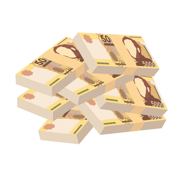 Венгерская векторная иллюстрация. Венгерские деньги устанавливают связки банкнот. Бумажные деньги 5000 форинтов. Плоский стиль. Изолированный на белом фоне. Простой минимальный дизайн.