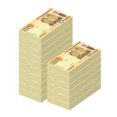 Burundi Franc Vektör İllüstrasyonu. Burundian parası tomarla banknot ayarladı. Kağıt para 10000 BIF. Düz stil. Beyaz arka planda izole edilmiş. Basit minimal tasarım.