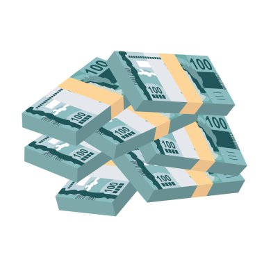 Brezilyalı Gerçek Vektör İllüstrasyonu. Brezilya parası demet banknotlar hazırladı. Kağıt para 100 BRL. Düz stil. Beyaz arka planda izole edilmiş. Basit minimal tasarım.