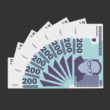 Convertible Mark Vector Illustration. Bosnia and Herzegovina money set bundle banknotes. Paper money 200 BAM. Flat style. Isolated on white background. Simple minimal design. clipart