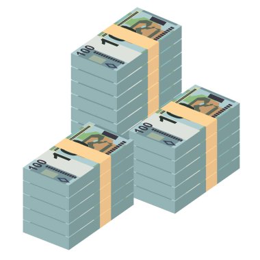 Belarus Ruble Vektör İllüstrasyonu. Belarus parası tomarla para ayarladı. Kağıt para 100 yen. Düz stil. Beyaz arka planda izole edilmiş. Basit minimal tasarım.