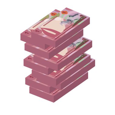 Bahraini Dinar Vektör İllüstrasyonu. Bahreyn parası demet banknotlar hazırladı. Kağıt para 1 BHD. Düz stil. Beyaz arka planda izole edilmiş. Basit minimal tasarım.