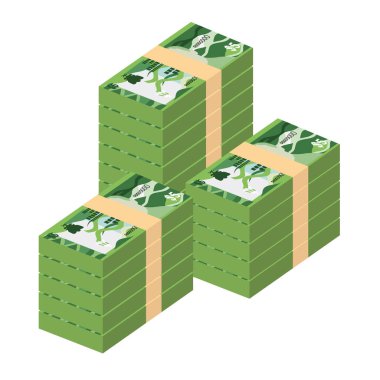 Barbados Dolar Vektör İllüstrasyonu. Barbadoslu para demet banknotlar ayarladı. Kağıt para 5 BBD. Düz stil. Beyaz arka planda izole edilmiş. Basit minimal tasarım.