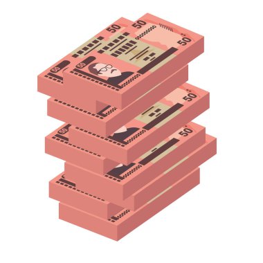 Bangladeş Taka Vektör İllüstrasyonu. Bangladeş parası tomarla banknot hazırladı. Kağıt para 50 BDT. Düz stil. Beyaz arka planda izole edilmiş. Basit minimal tasarım.