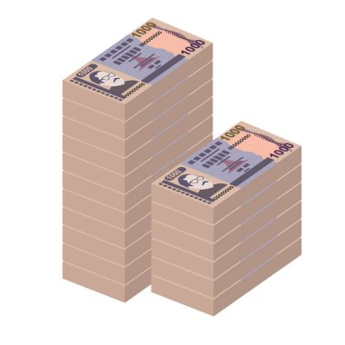 Bangladeş Taka Vektör İllüstrasyonu. Bangladeş parası tomarla banknot hazırladı. Kağıt para 1000 BDT. Düz stil. Beyaz arka planda izole edilmiş. Basit minimal tasarım.