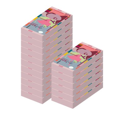 Bahama Doları Vektör İllüstrasyonu. Bahamalar 'ın parası tomarla banknot hazırladı. Kağıt parası 20 BSD. Düz stil. Beyaz arka planda izole edilmiş. Basit minimal tasarım.