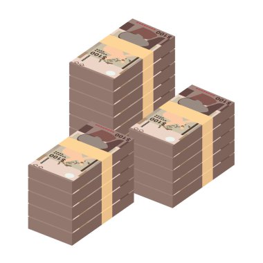 Bahama Doları Vektör İllüstrasyonu. Bahamalar 'ın parası tomarla banknot hazırladı. Kağıt parası 100 BSD. Düz stil. Beyaz arka planda izole edilmiş. Basit minimal tasarım.