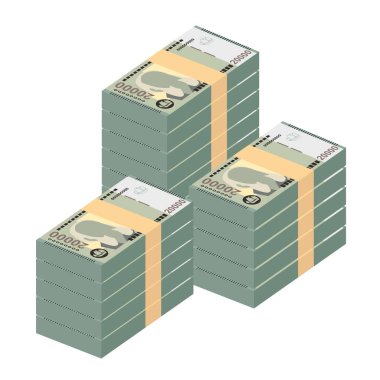 Ermeni Dram Vektör İllüstrasyonu. Ermenistan, Artsakh parası, tomarla para. Kağıt para 20.000 AMD. Düz stil. Beyaz arka planda izole edilmiş. Basit minimal tasarım.