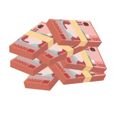 Arnavut Lek Vector Illustration. Arnavutluk 'un parası tomarla para biriktirdi. Kağıt para. Hepsi 10 bin. Düz stil. Beyaz arka planda izole edilmiş. Basit minimal tasarım.