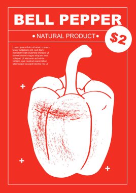 Dolmalık biber. Soyut çizim tasarımlı sebze posterleri. Etiket ya da poster, fiyat etiketi. Basit, düz tasarım. Örnekler ve arka planlar. Poster, kapak, afiş için mükemmel.