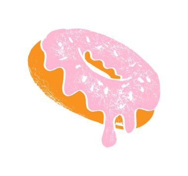 Beyaz arka planda elle çizilmiş çizgi film donutu. Vektör illüstrasyonu.