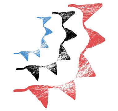 Bayrağı olan renkli desenli karnaval çelengi. Doğum günü kutlaması, festival dekorasyonu için dekoratif parti flamaları. Renkli kiraz bayrakları.