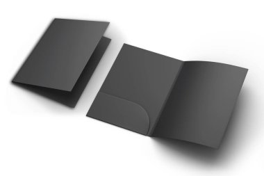 Boş siyah kağıt A4 dizin modeli beyaz arkaplanda izole edildi. 3d oluşturma