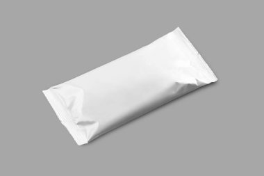Beyaz ıslak mendil, gri bir arka planda izole edilmiş. 3d oluşturma.