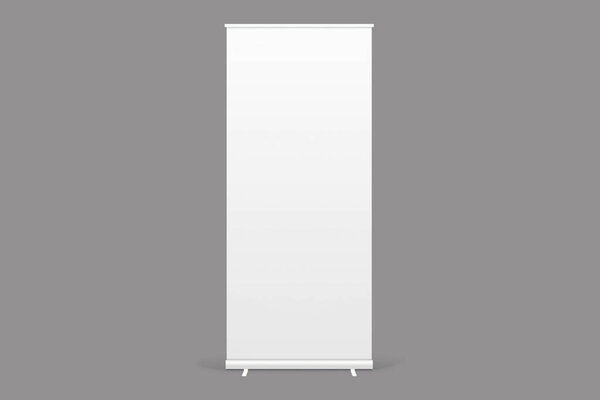 Blank empty white X stand banner mockup isolated on a grey background. 3d rendering.