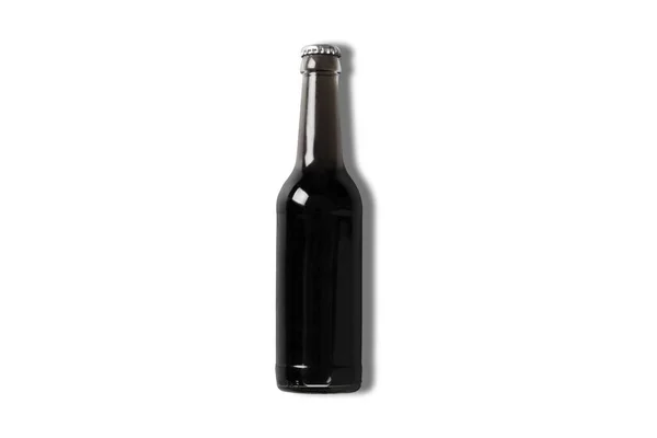 Zwarte Bierfles Geïsoleerd Witte Achtergrond — Stockfoto