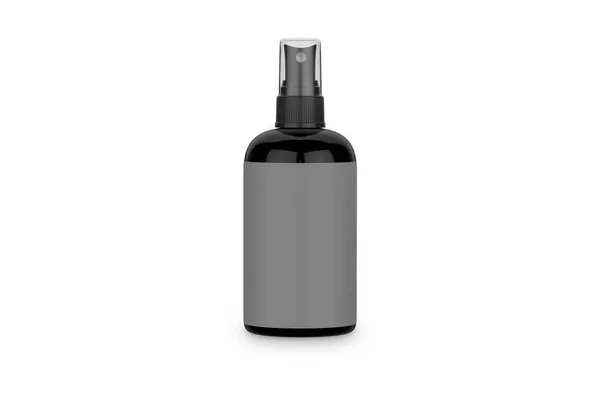 Svart Plast Sprayflaska Med Tom Etikett Mockup Isolerad Vit Bakgrund — Stockfoto