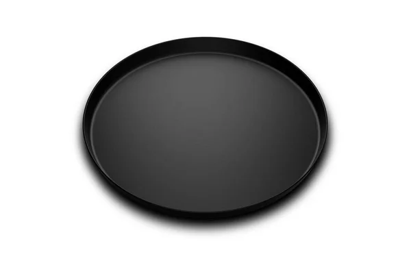 Пустой Черный Круглый Черный Лоток Изолирован Белом Фоне Тенью — стоковое фото