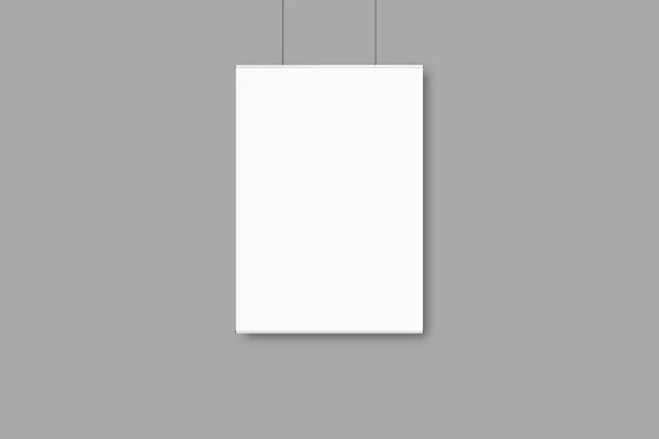 Opknoping Witte Display Banner Grijze Achtergrond — Stockfoto