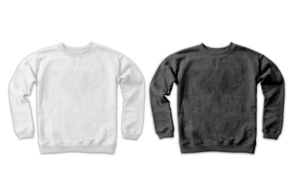 Blanco Witte Zwarte Sweatshirts Geïsoleerd Witte Achtergrond — Stockfoto