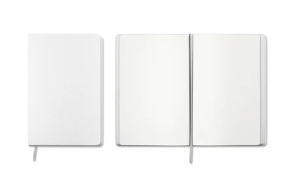 Wit Schetsboek Met Blanco Pagina Witte Achtergrond — Stockfoto