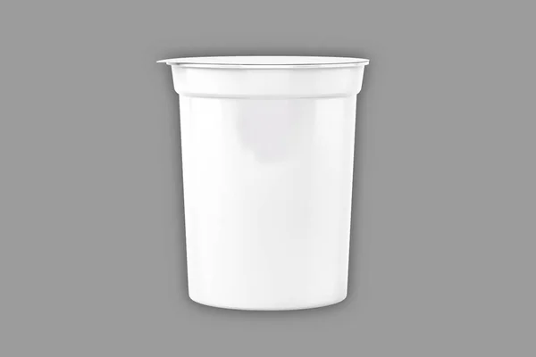 Πλαστικό Λευκό Κύπελλο Μιας Χρήσης Γκρι Φόντο — Φωτογραφία Αρχείου