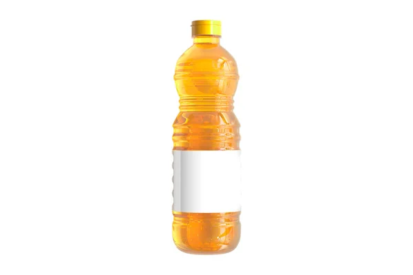Овощное Подсолнечное Масло Пластиковой Бутылке Пустым Этикеткой Макет Изолирован Белом — стоковое фото