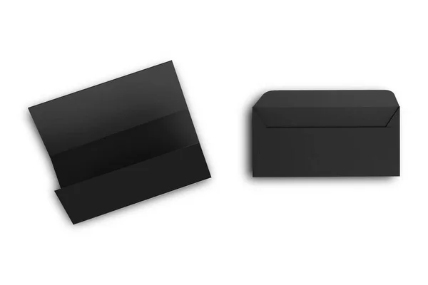 Blank Black Envelope Mockup Front Back View Isolated White Background — Stock Photo, Image